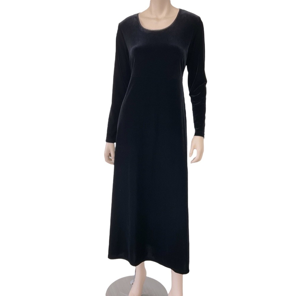 Caren Desiree Co Maxi Dress‎ Women Size 10 Black Long Sleeve Velour Long Vintage